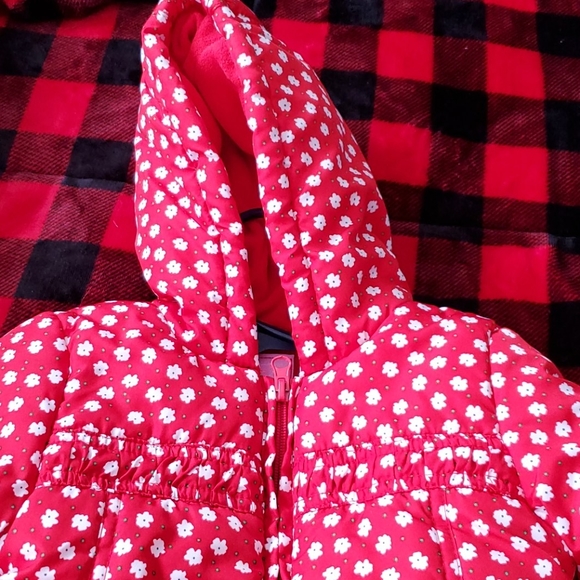 Red Flower Puffy Coat - Picture 2 of 6